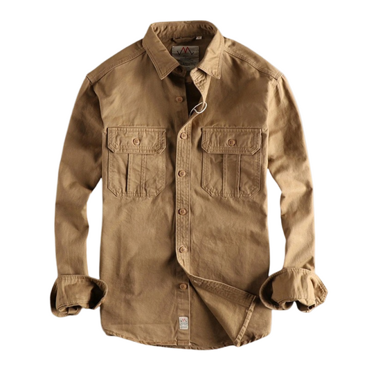 Men's Long-Sleeve Casual Shirt in Brown and Dark Green