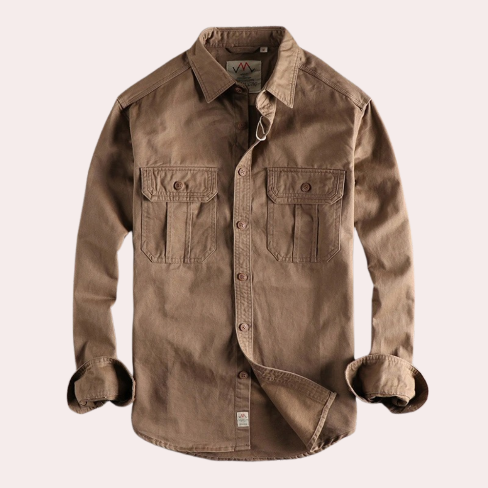 Men's Long-Sleeve Casual Shirt in Brown and Dark Green