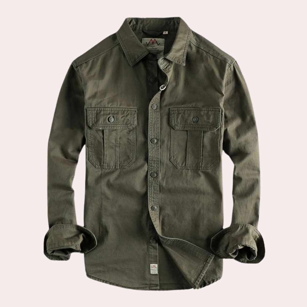 Men's Long-Sleeve Casual Shirt in Brown and Dark Green