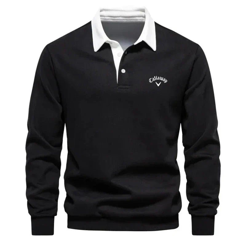 Men's Long-Sleeve Contrast-Collar Golf Polo Sweater