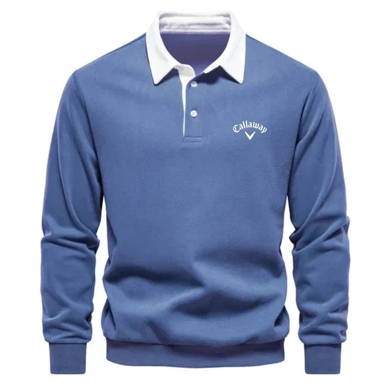 Men's Long-Sleeve Contrast-Collar Golf Polo Sweater