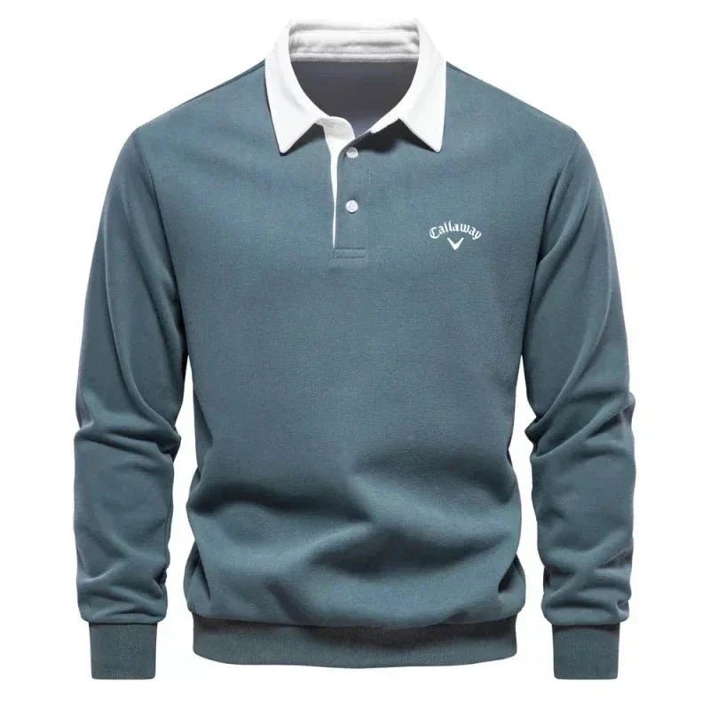 Men's Long-Sleeve Contrast-Collar Golf Polo Sweater