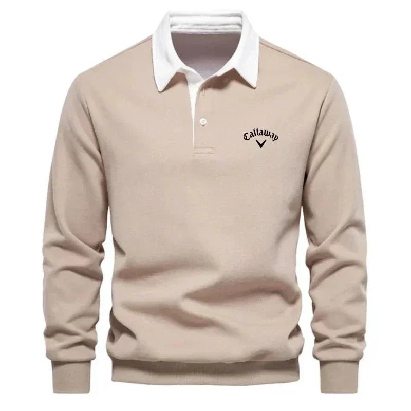 Men's Long-Sleeve Contrast-Collar Golf Polo Sweater