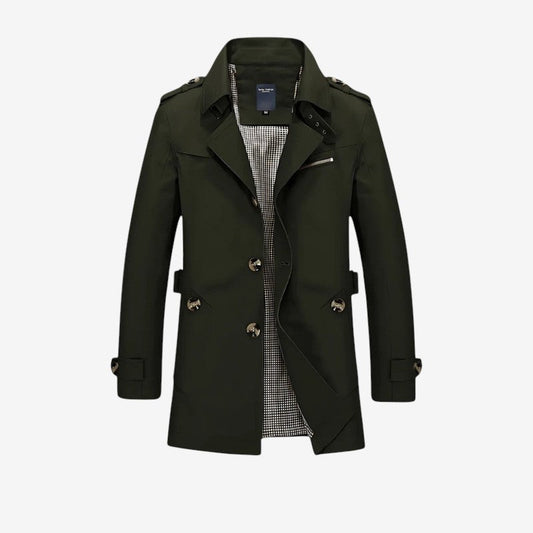 Men's Long-Sleeve Lapel Collar Trench Coat