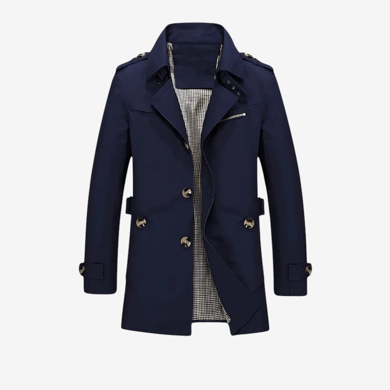 Men's Long-Sleeve Lapel Collar Trench Coat