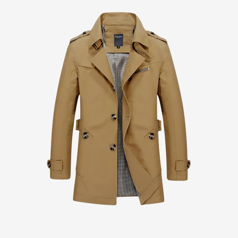 Men's Long-Sleeve Lapel Collar Trench Coat