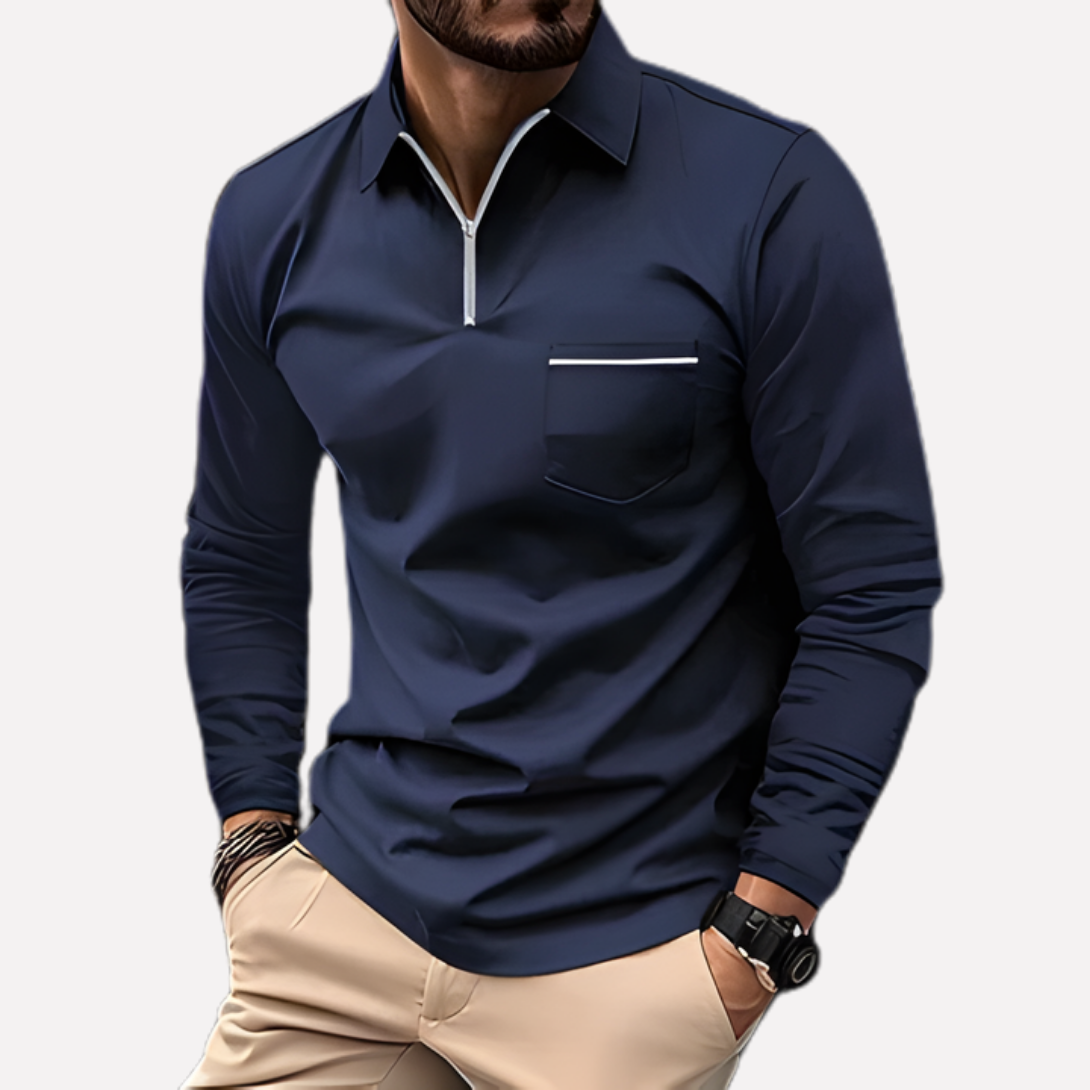 Men's Long-Sleeve Polo Shirt with Chest Pocket