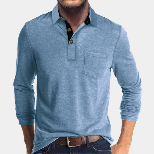 Men's Long-Sleeve Polo Shirt with Chest Pocket