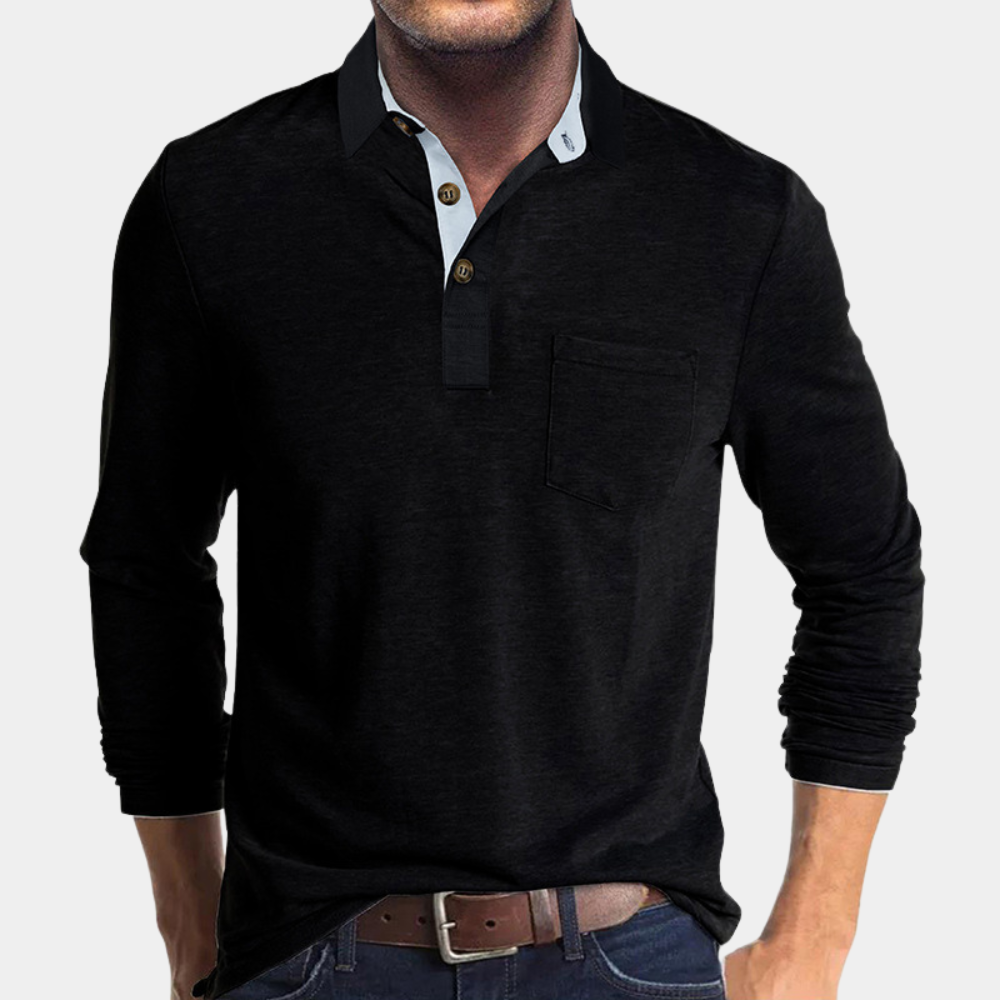 Men's Long-Sleeve Polo Shirt with Chest Pocket