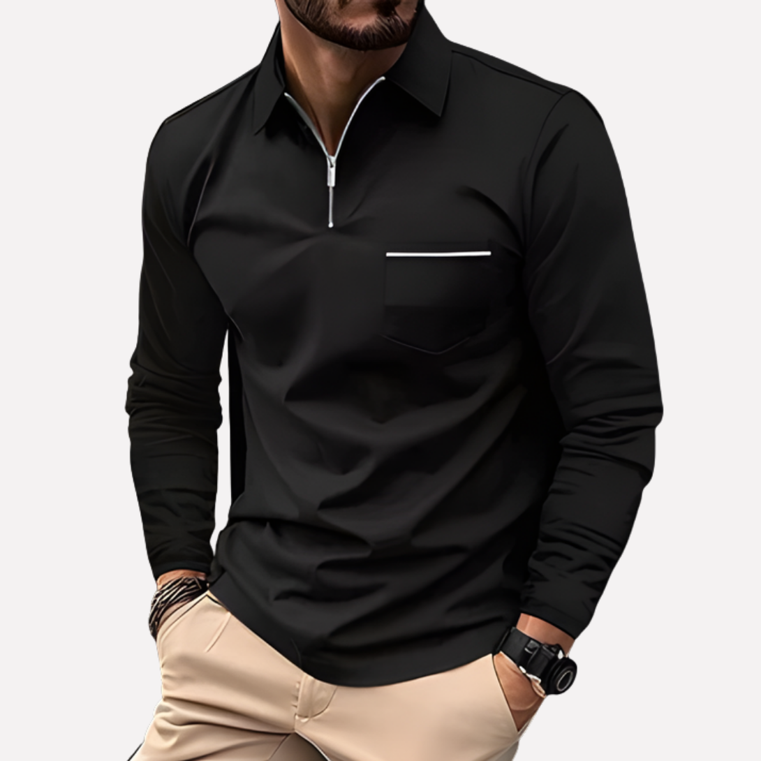 Men's Long-Sleeve Polo Shirt with Chest Pocket
