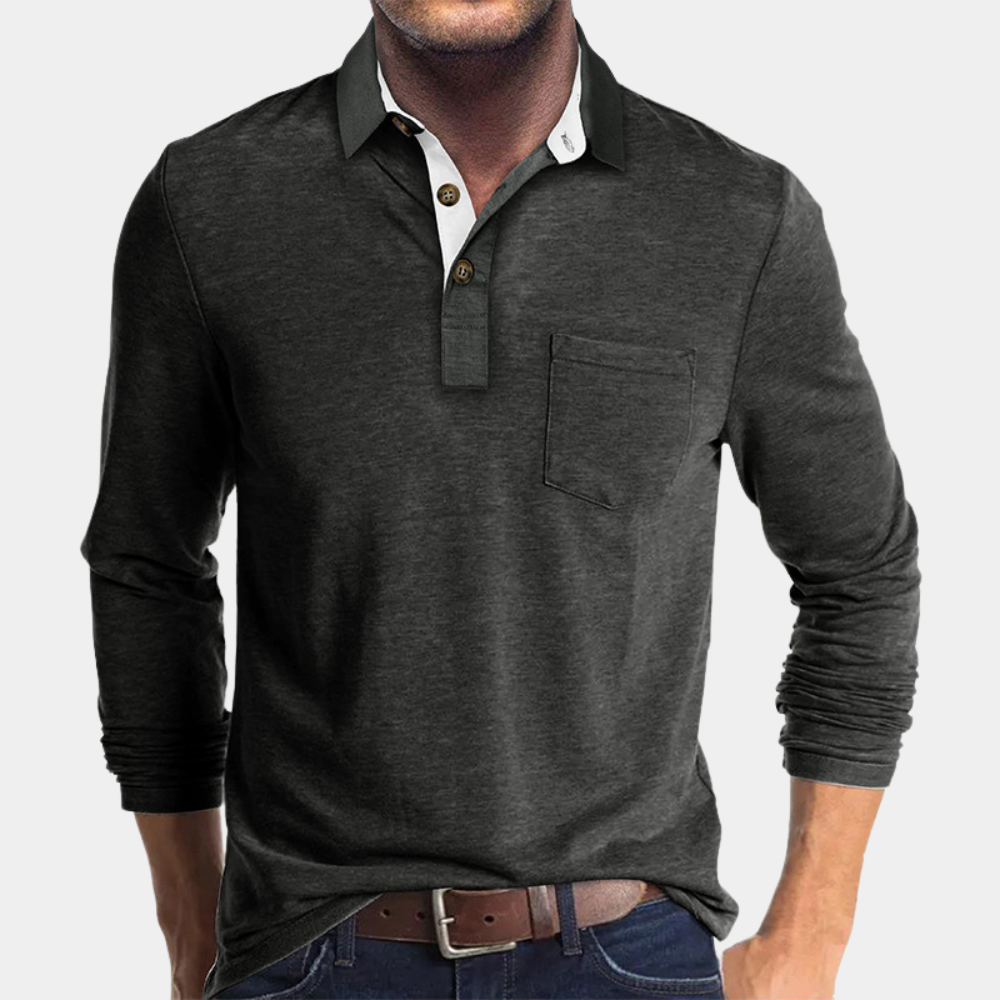Men's Long-Sleeve Polo Shirt with Chest Pocket