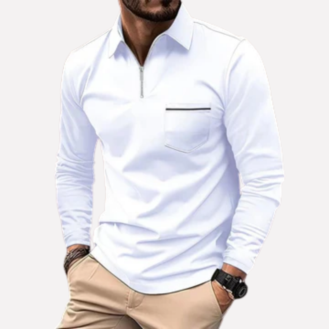 Men's Long-Sleeve Polo Shirt with Chest Pocket