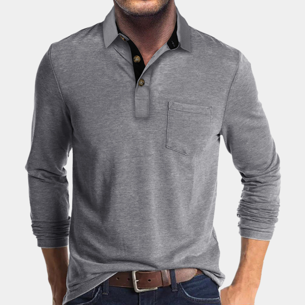 Men's Long-Sleeve Polo Shirt with Chest Pocket
