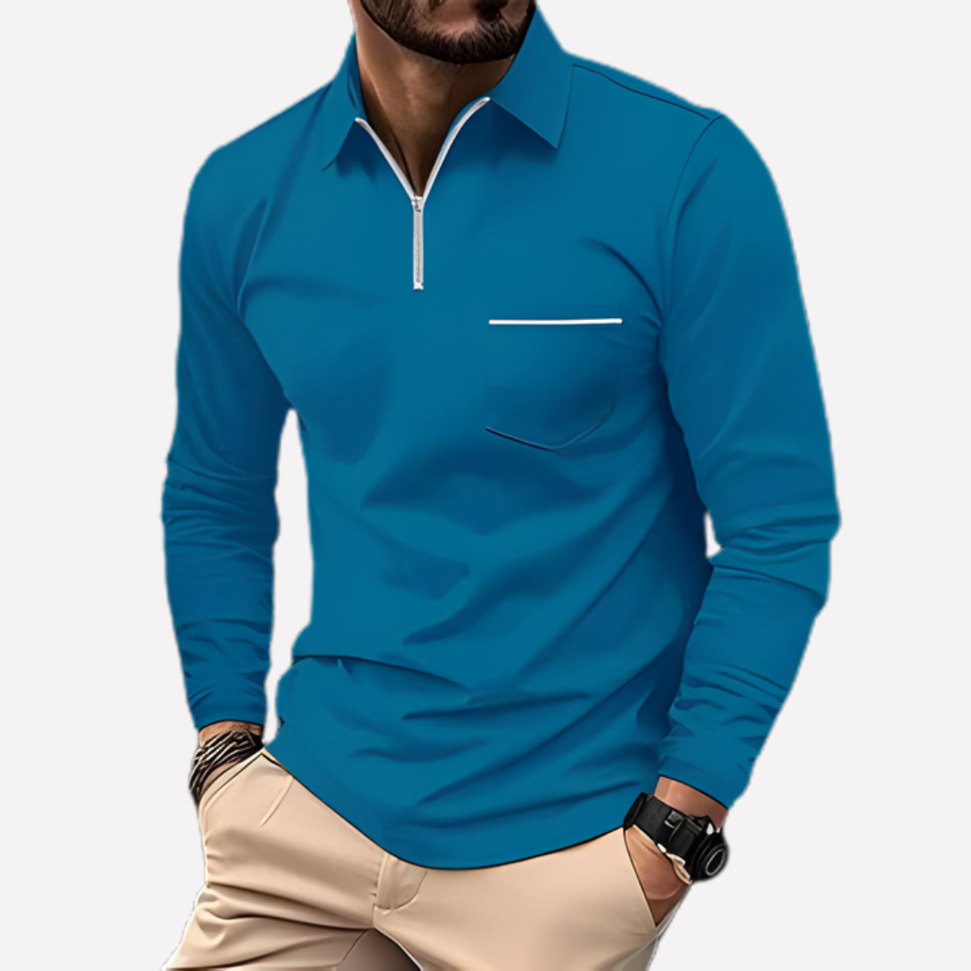 Men's Long-Sleeve Polo Shirt with Chest Pocket