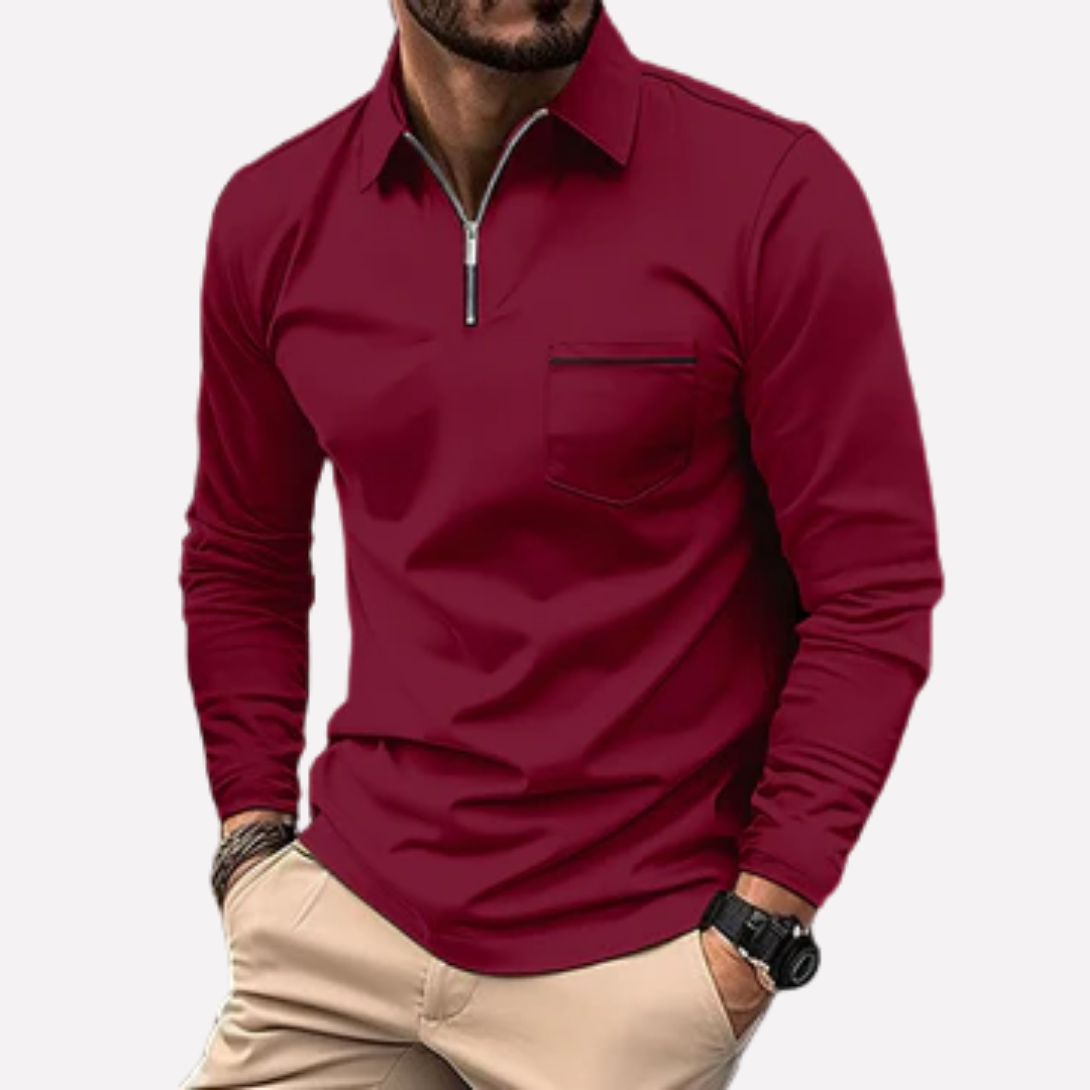 Men's Long-Sleeve Polo Shirt with Chest Pocket