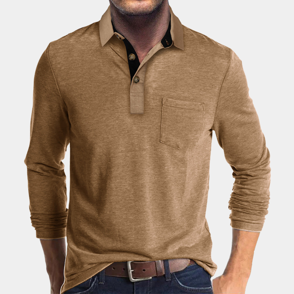 Men's Long-Sleeve Polo Shirt with Chest Pocket