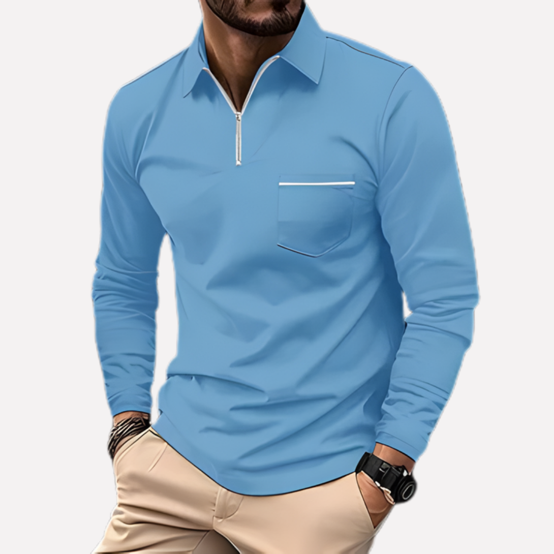 Men's Long-Sleeve Polo Shirt with Chest Pocket