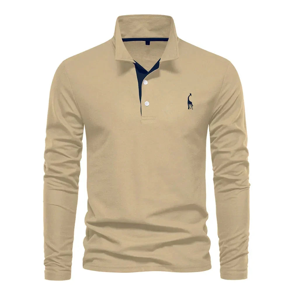 Men's Long-Sleeve Polo Shirt with Stylish Embroidery
