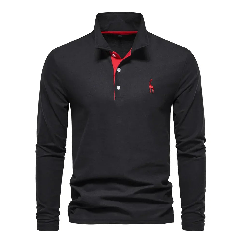 Men's Long-Sleeve Polo Shirt with Stylish Embroidery