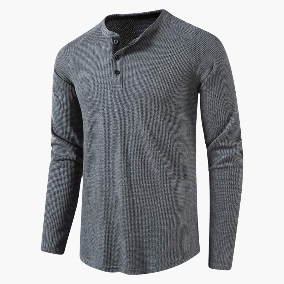 Men's Long-Sleeved Henley Shirt with Placket and Natural Texture