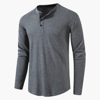 Men's Long-Sleeved Henley Shirt with Placket and Natural Texture