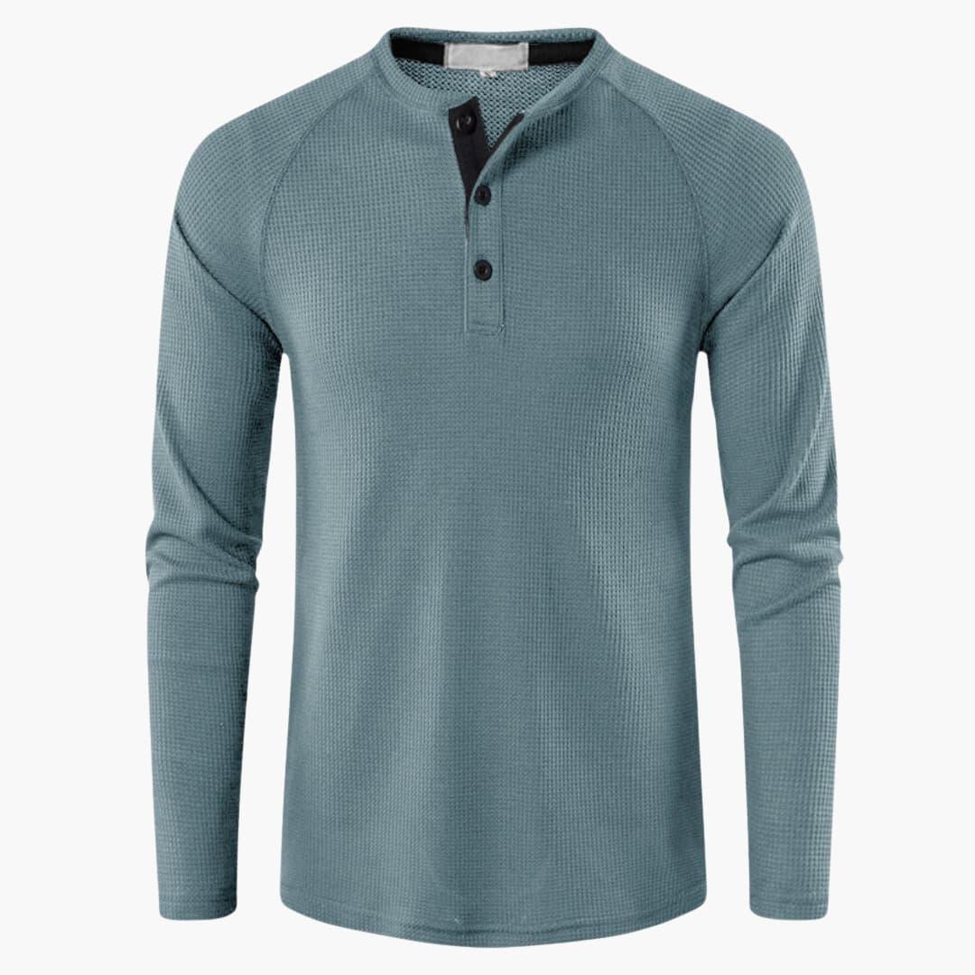 Men's Long-Sleeved Henley Shirt with Placket and Natural Texture
