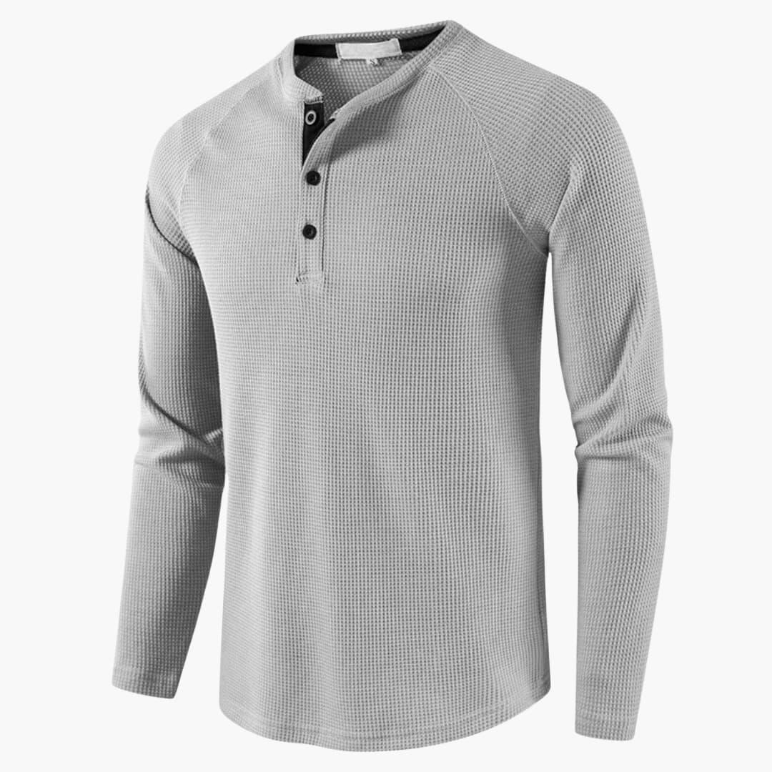 Men's Long-Sleeved Henley Shirt with Placket and Natural Texture