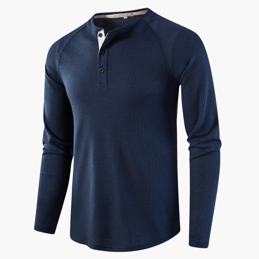 Men's Long-Sleeved Henley Shirt with Placket and Natural Texture