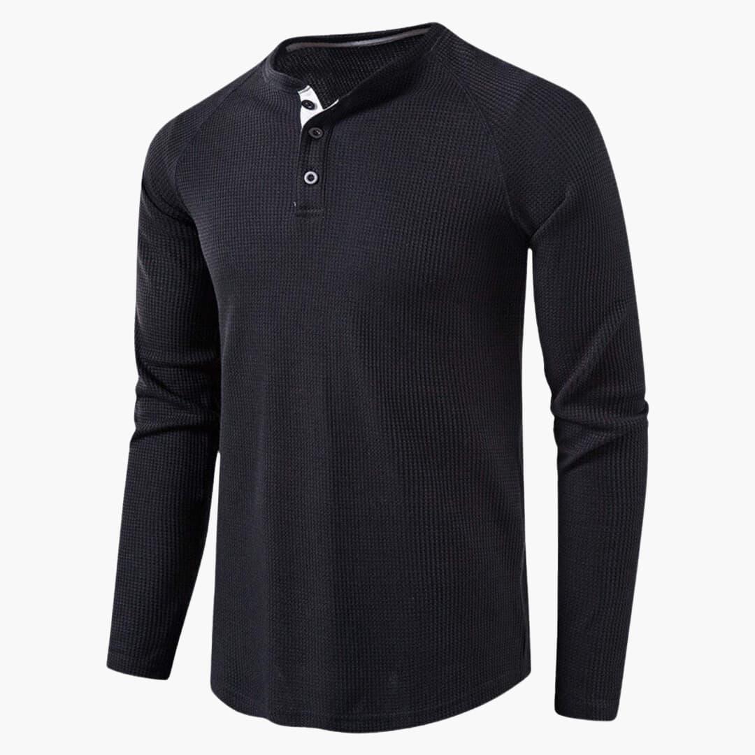 Men's Long-Sleeved Henley Shirt with Placket and Natural Texture
