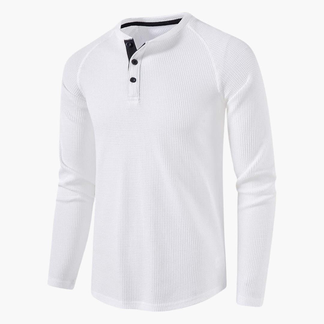Men's Long-Sleeved Henley Shirt with Placket and Natural Texture