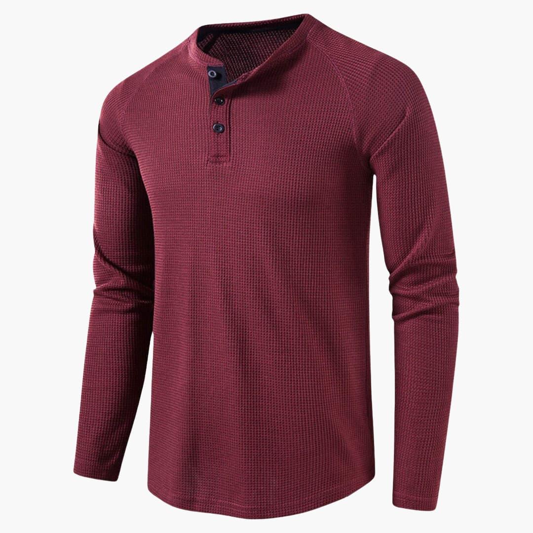 Men's Long-Sleeved Henley Shirt with Placket and Natural Texture