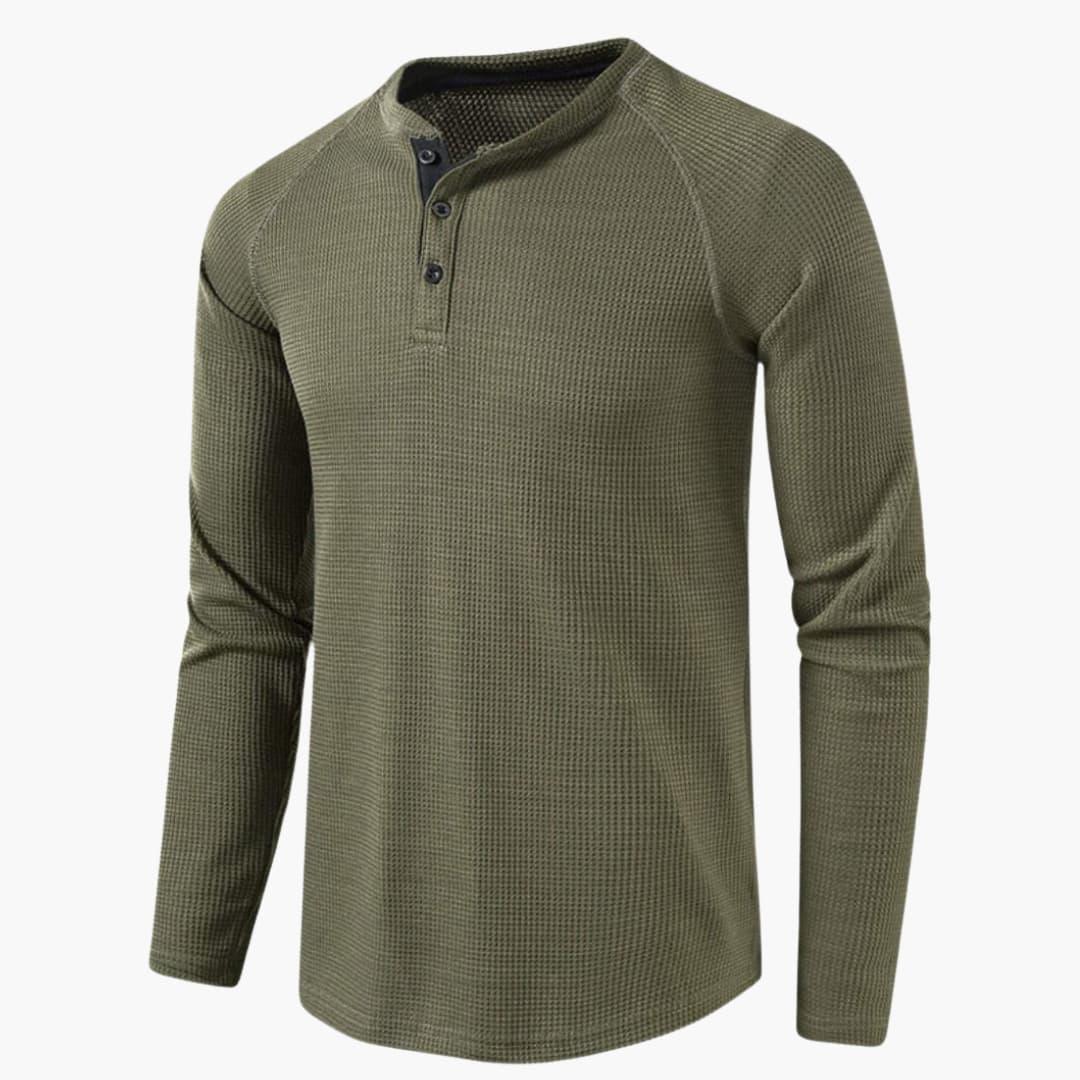 Men's Long-Sleeved Henley Shirt with Placket and Natural Texture
