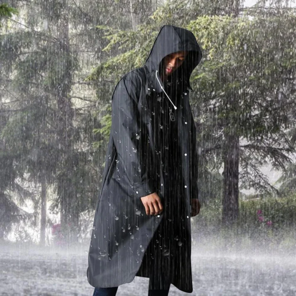 Men's Long Waterproof Hooded Raincoat