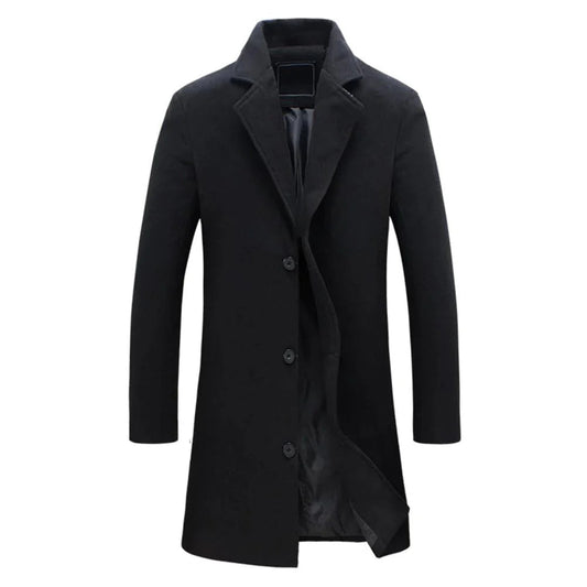 Men's Long Winter Coat with Notch Lapel