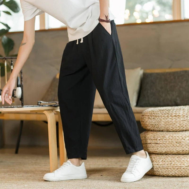Men's Loose Fit Cropped Drawstring Pants