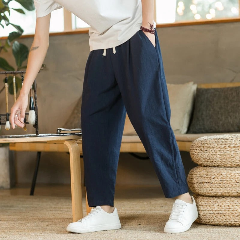 Men's Loose Fit Cropped Drawstring Pants