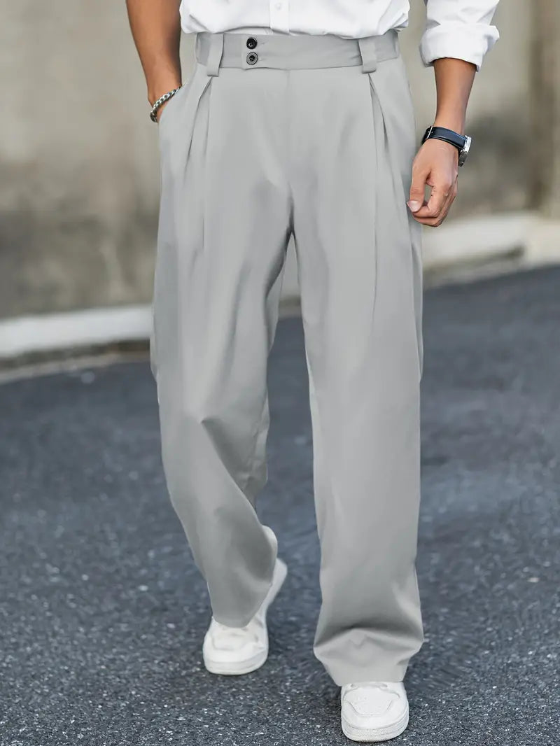 Men's Loose Pleated Trousers with Double Closure