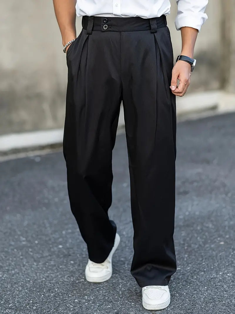 Men's Loose Pleated Trousers with Double Closure