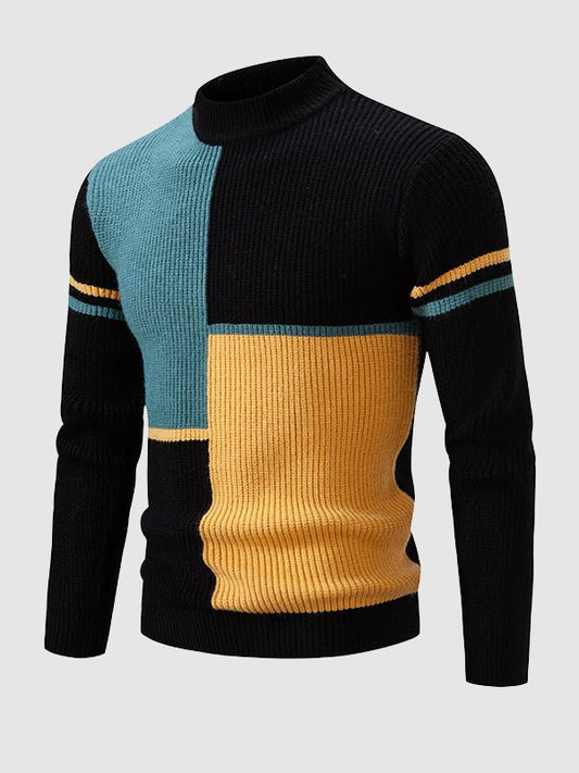 Men's Mock Neck Color-Block Sweater