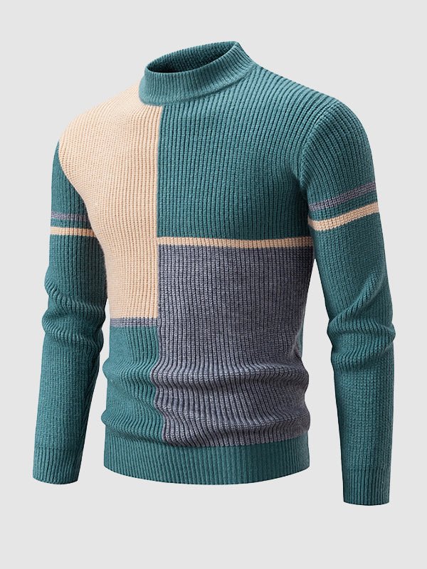 Men's Mock Neck Color-Block Sweater