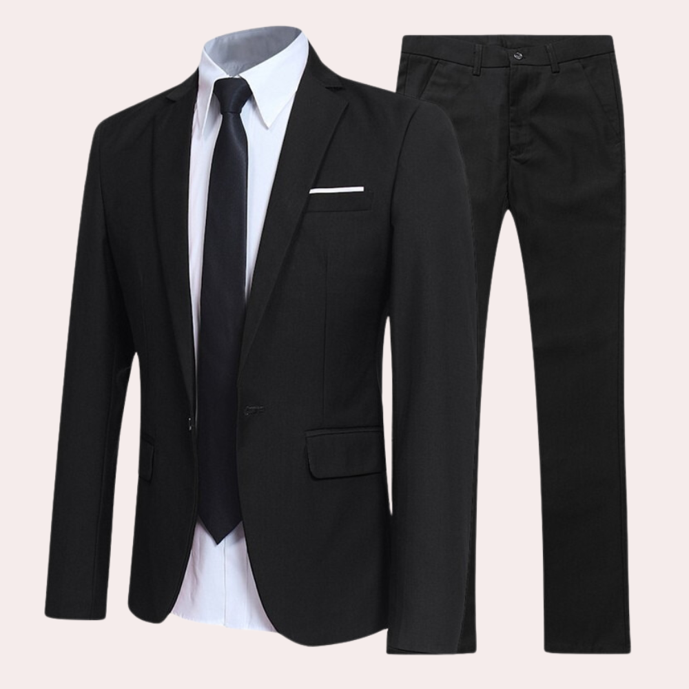Men's Modern Fit Two-Piece Black Suit for Formal Occasions