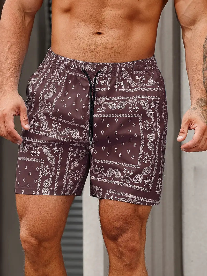 Men's Patterned Drawstring Casual Shorts