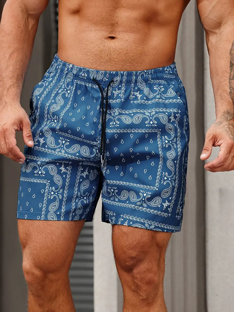 Men's Patterned Drawstring Casual Shorts
