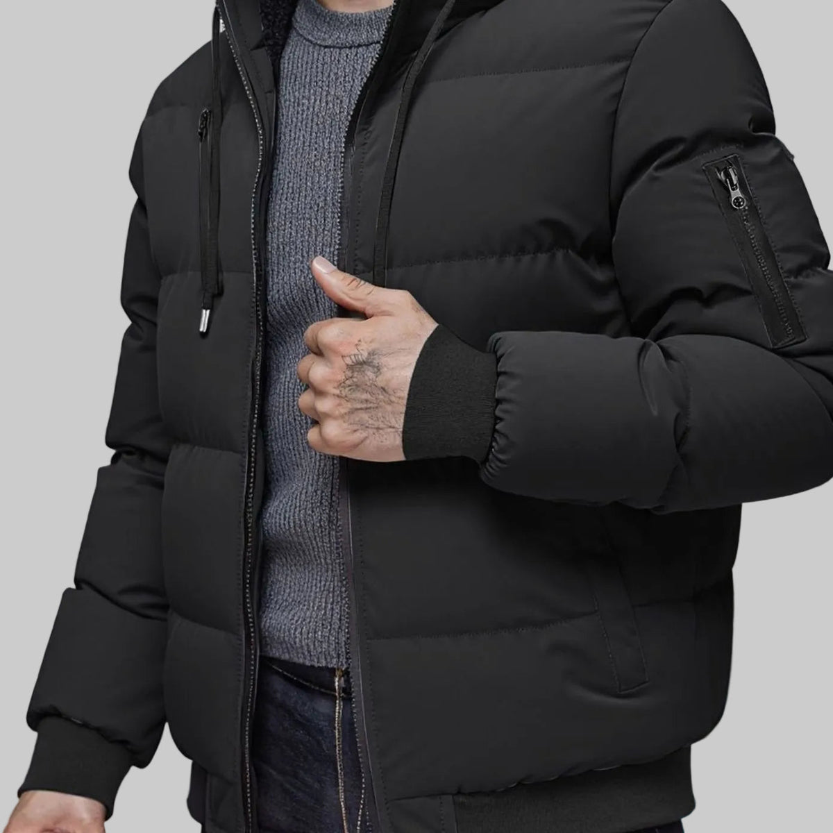 Men's Quilted Hooded Winter Puffer Jacket with Cuffs