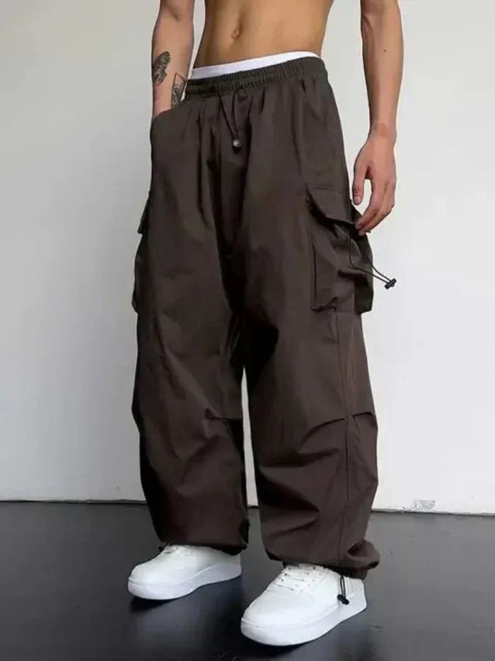 Men's Relaxed Wide-Leg Drawstring Cargo Pants