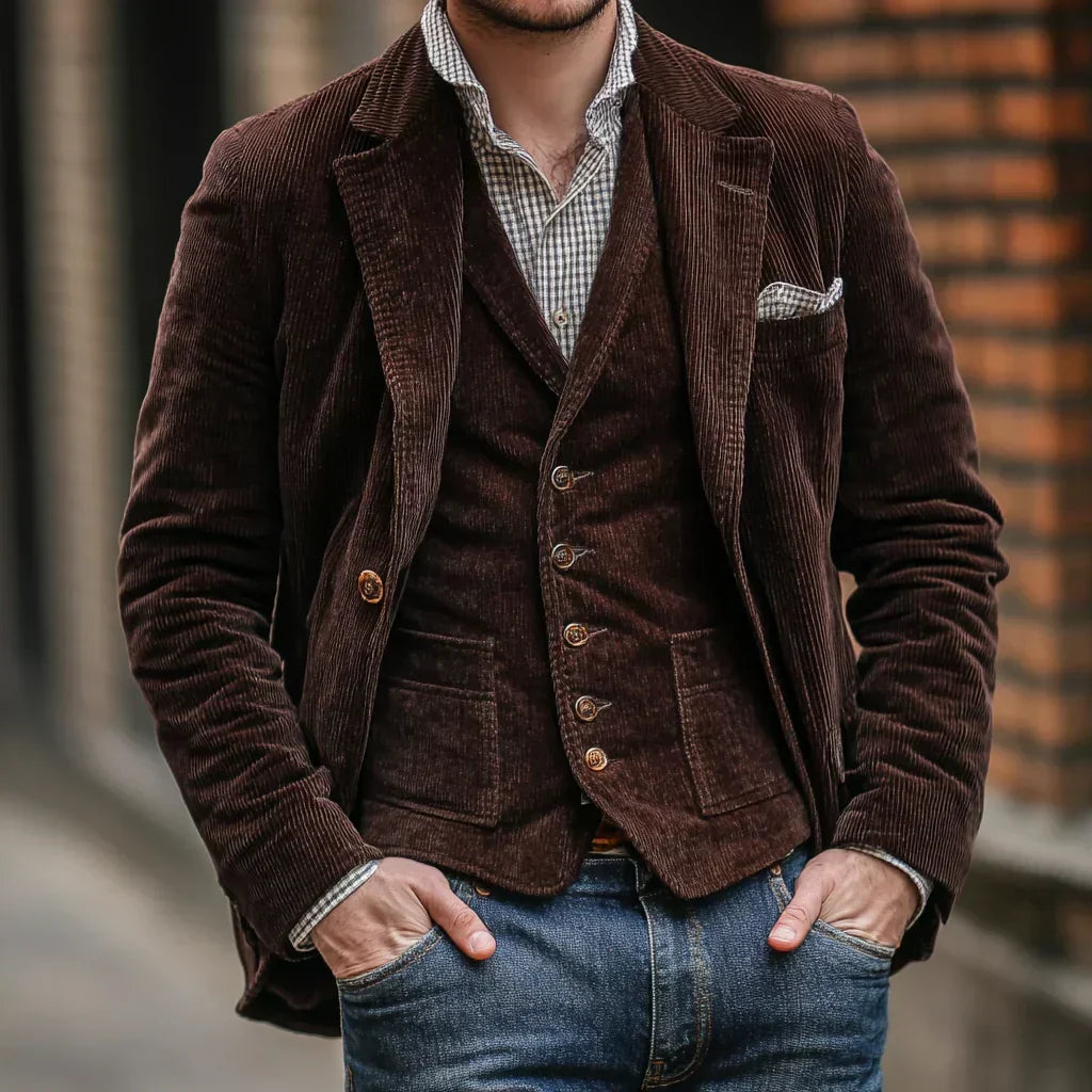 Men's Retro Jacket & Vest Set – Stylish & Versatile