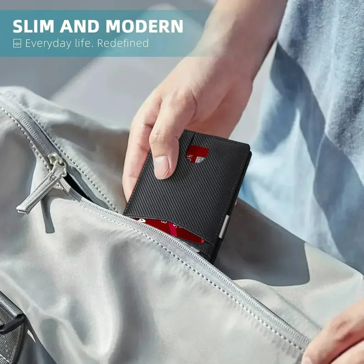 Men's RFID Blocking Slim Travel Wallet – Carbon Look Minimalist Bifold