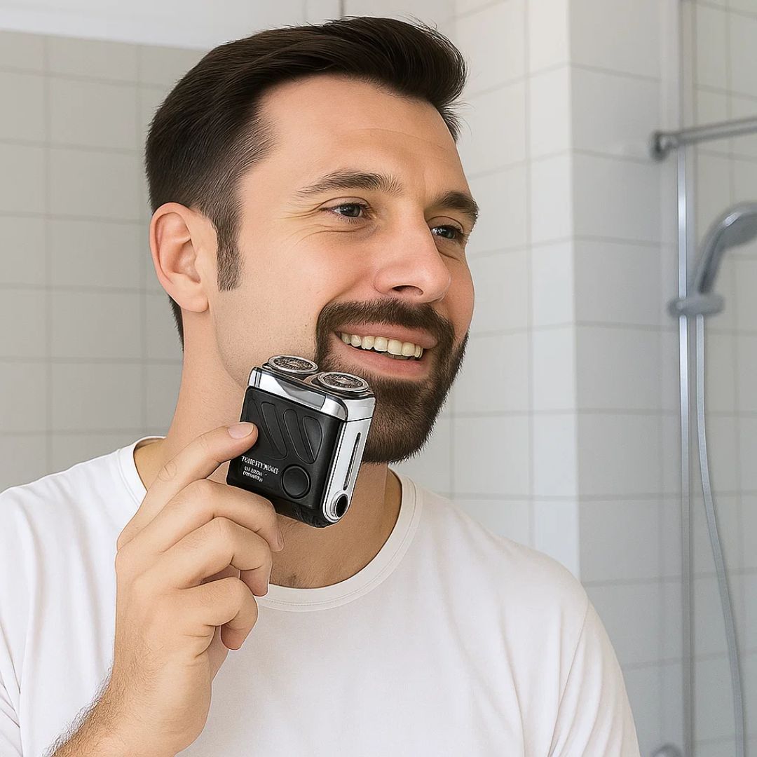 Men's Rotary Electric Shaver with Dual-Ring Blades – Water-Resistant Grooming Tool