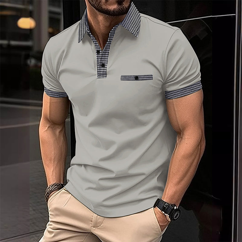 Men's Short-Sleeve Houndstooth Polo Shirt