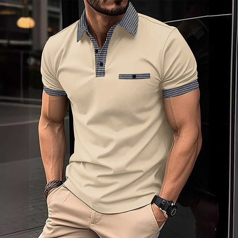 Men's Short-Sleeve Houndstooth Polo Shirt